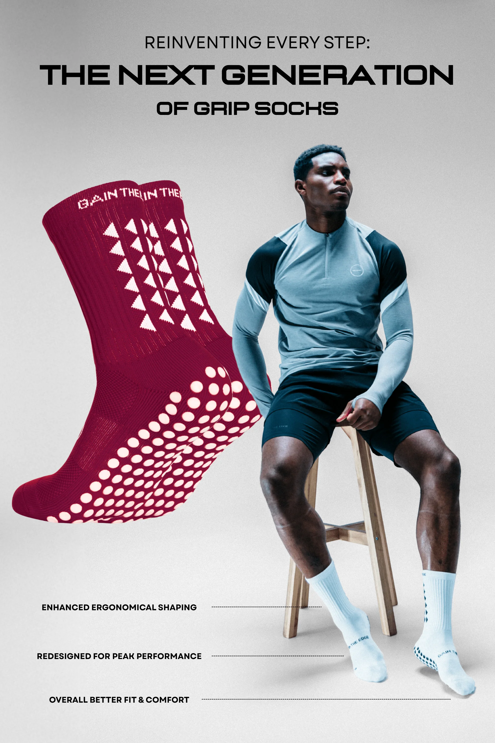 GRIP SOCKS 3.0  MidCalf Length - Maroon - Image 3